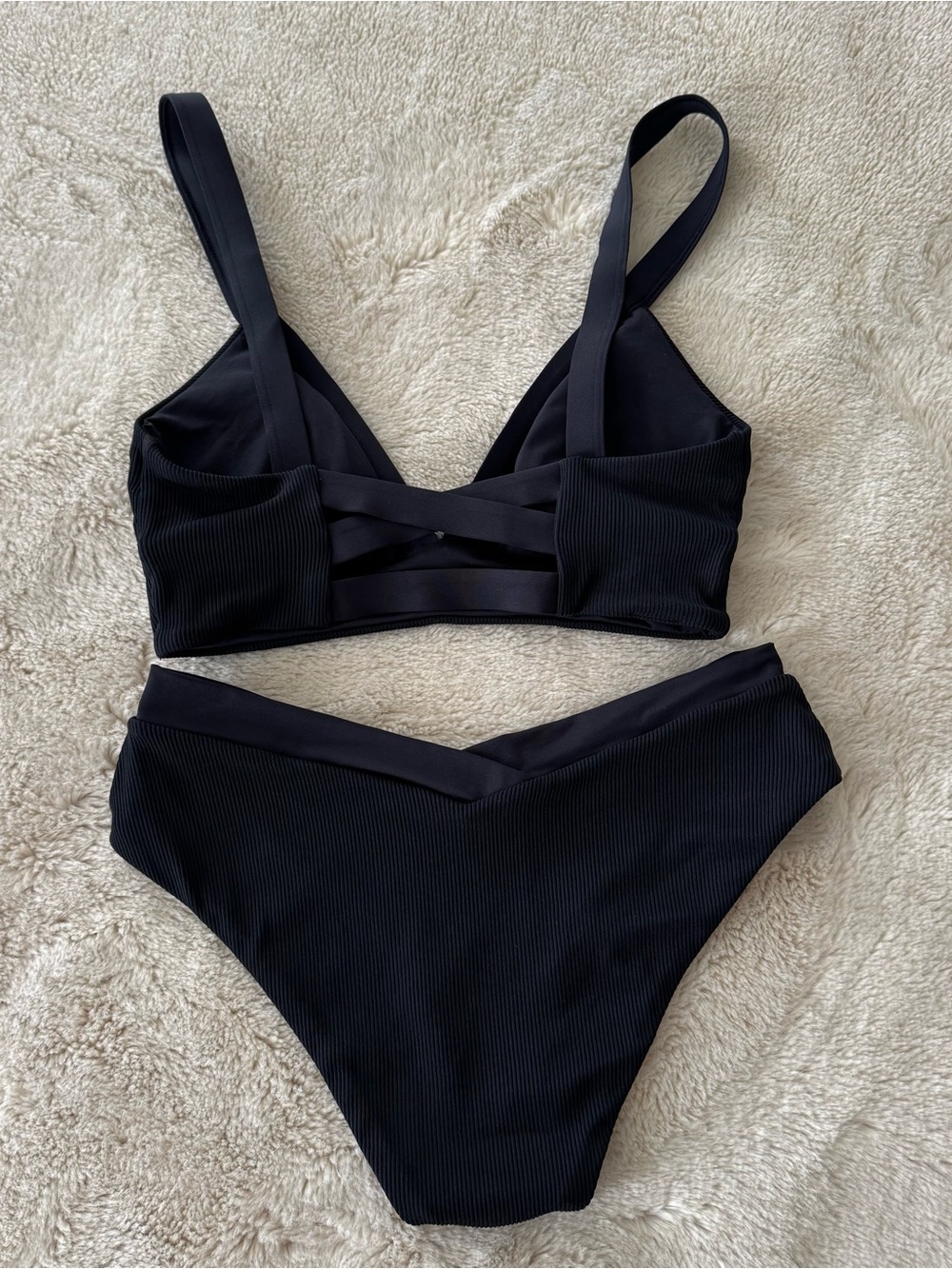 l*space Black Ribbed Bikini Set - V-Neck Two-Piece - Picture 2 of 3
